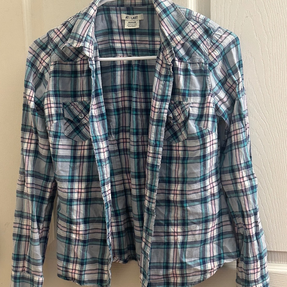 At Last Striped Flannel Long Sleeve Shirt M